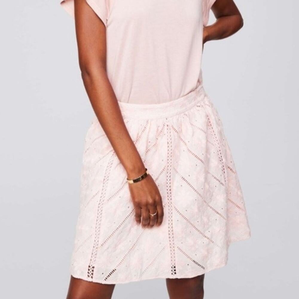 LOFT Light Pink Chevron Floral Cutout Cotton Skirt - Picture 1 of 8